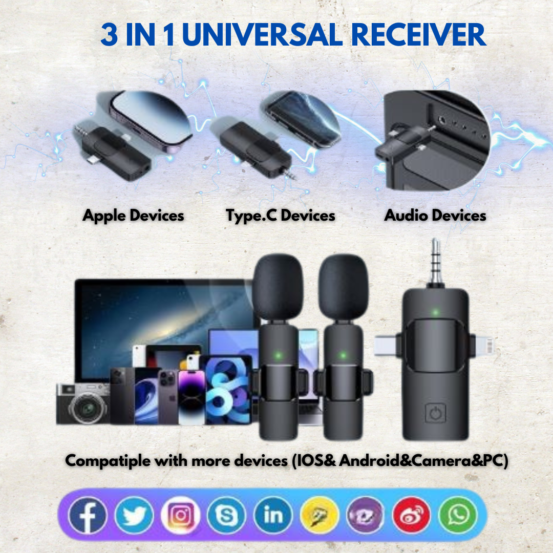 SX26 Wireless Microphone with 2 Noise-Canceling Mics, USB-C Fast Charging, Lightweight Design for Streaming, Video Recording, and Interviews