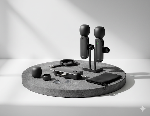 SX26 Wireless Microphone with 2 Noise-Canceling Mics, USB-C Fast Charging, Lightweight Design for Streaming, Video Recording, and Interviews
