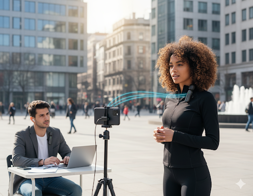 SX26 Wireless Microphone with 2 Noise-Canceling Mics, USB-C Fast Charging, Lightweight Design for Streaming, Video Recording, and Interviews