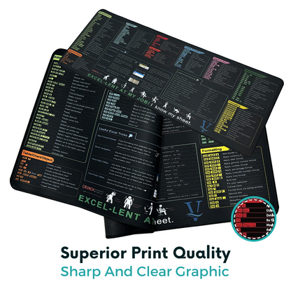 Excel Shortcut Mouse Pad – 800x300mm XL Desk Mat for Office & Home – Non-Slip Base, Locked Edge, Printed Spreadsheet Shortcuts