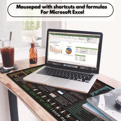 Excel Shortcut Mouse Pad – 800x300mm XL Desk Mat for Office & Home – Non-Slip Base, Locked Edge, Printed Spreadsheet Shortcuts