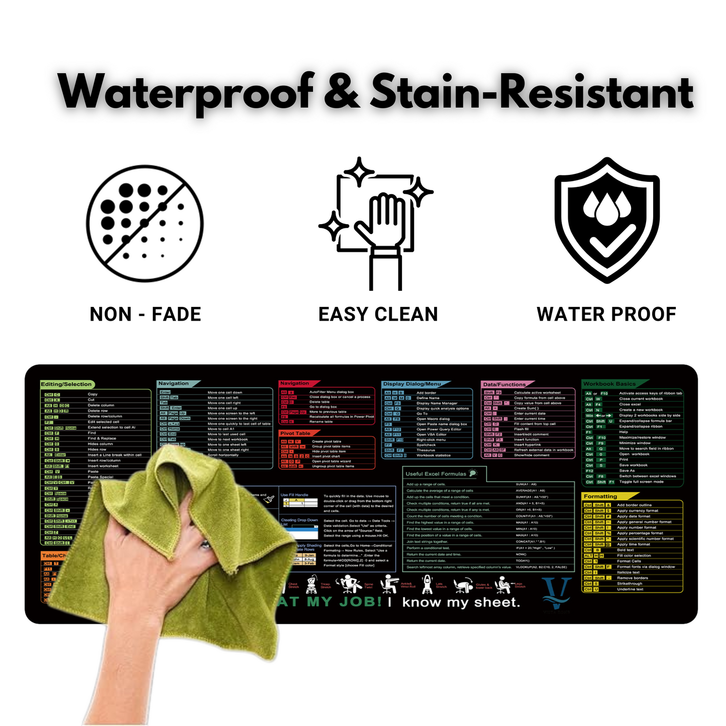 Excel Shortcut Mouse Pad – 800x300mm XL Desk Mat for Office & Home – Non-Slip Base, Locked Edge, Printed Spreadsheet Shortcuts