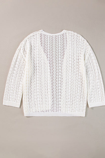 Openwork Open Front Dropped Shoulder Cardigan