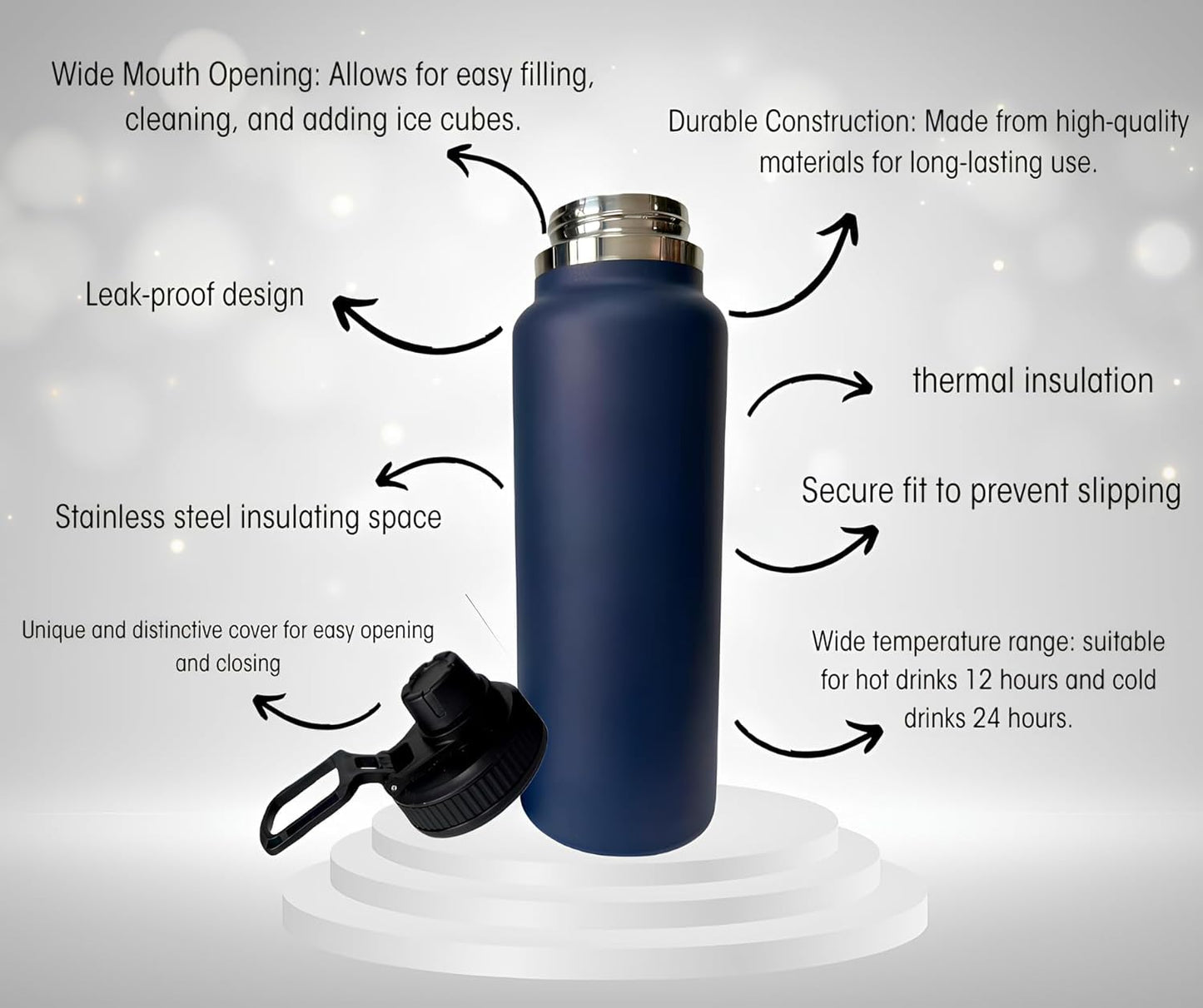 Stainless Steel Water Bottle | Leakproof, Durable & BPA-Free | Double-Wall Insulation for Hot & Cold Drinks | Wide Mouth, Perfect for Travel & Workouts