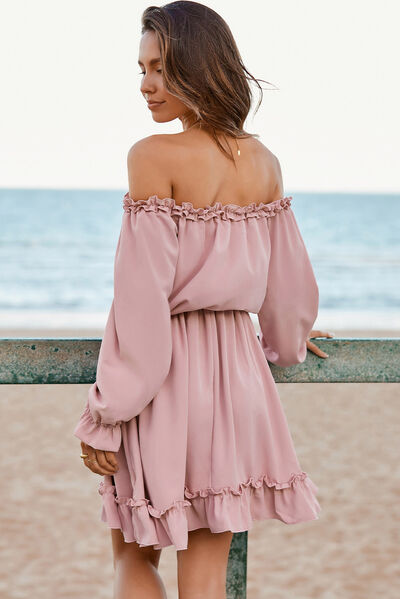 Frill Off-Shoulder Flounce Sleeve Dress