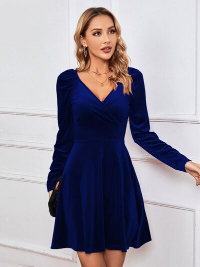 Surplice Long Sleeve Mini Dress