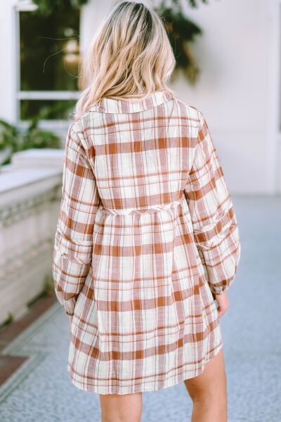 Plaid Long Sleeve Babydoll Mini Dress