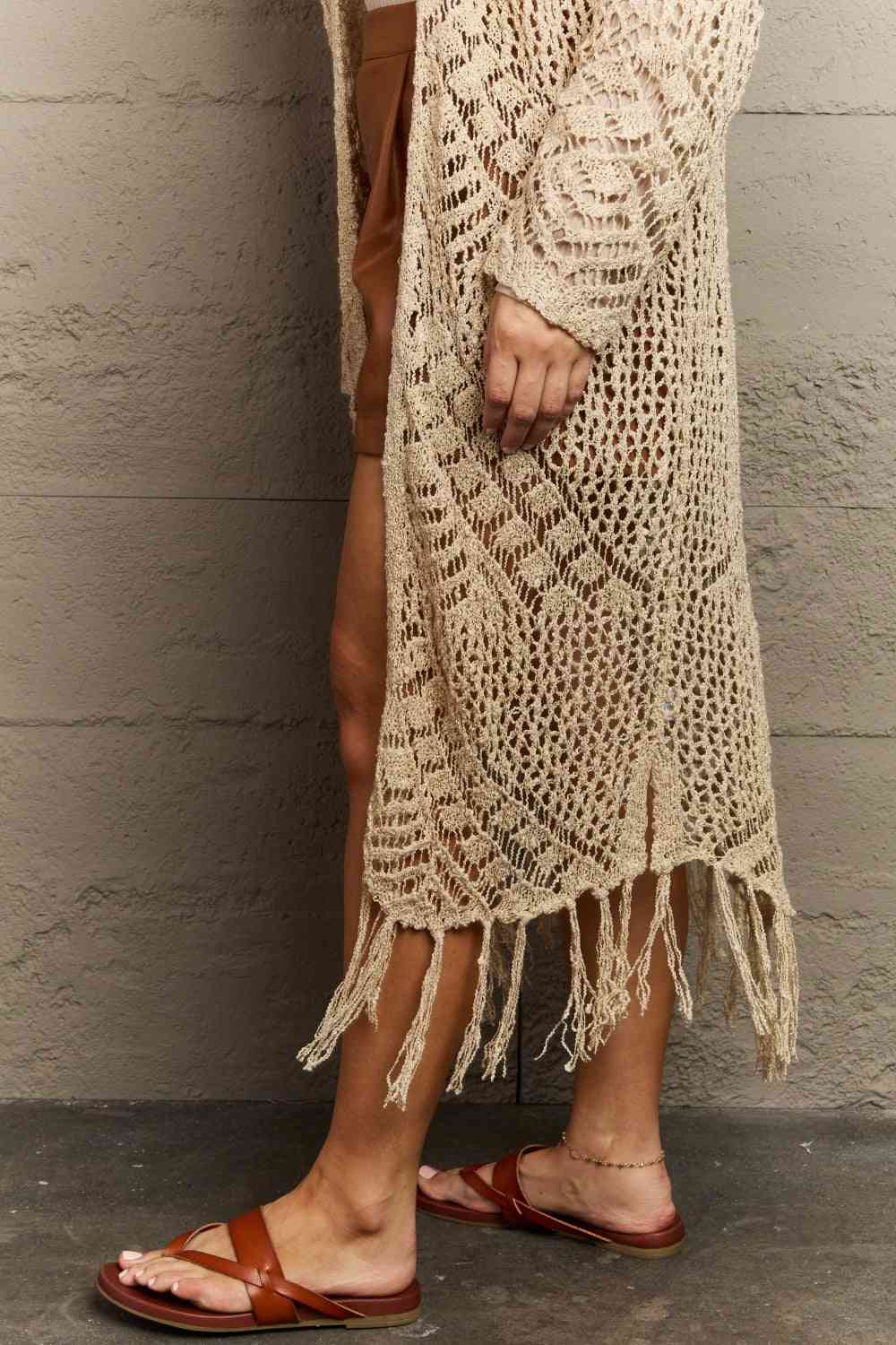 HEYSON Boho Chic Full Size Western Knit Fringe Cardigan