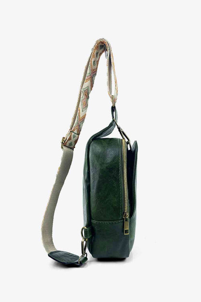 Pattern Adjustable Strap PU Leather Sling Bag