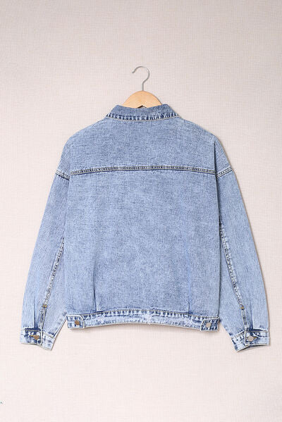 Pocketed Button Up Collared Neck Denim Jacket