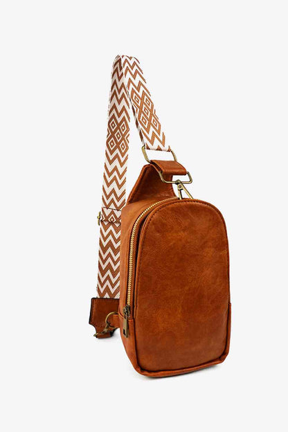 Pattern Adjustable Strap PU Leather Sling Bag