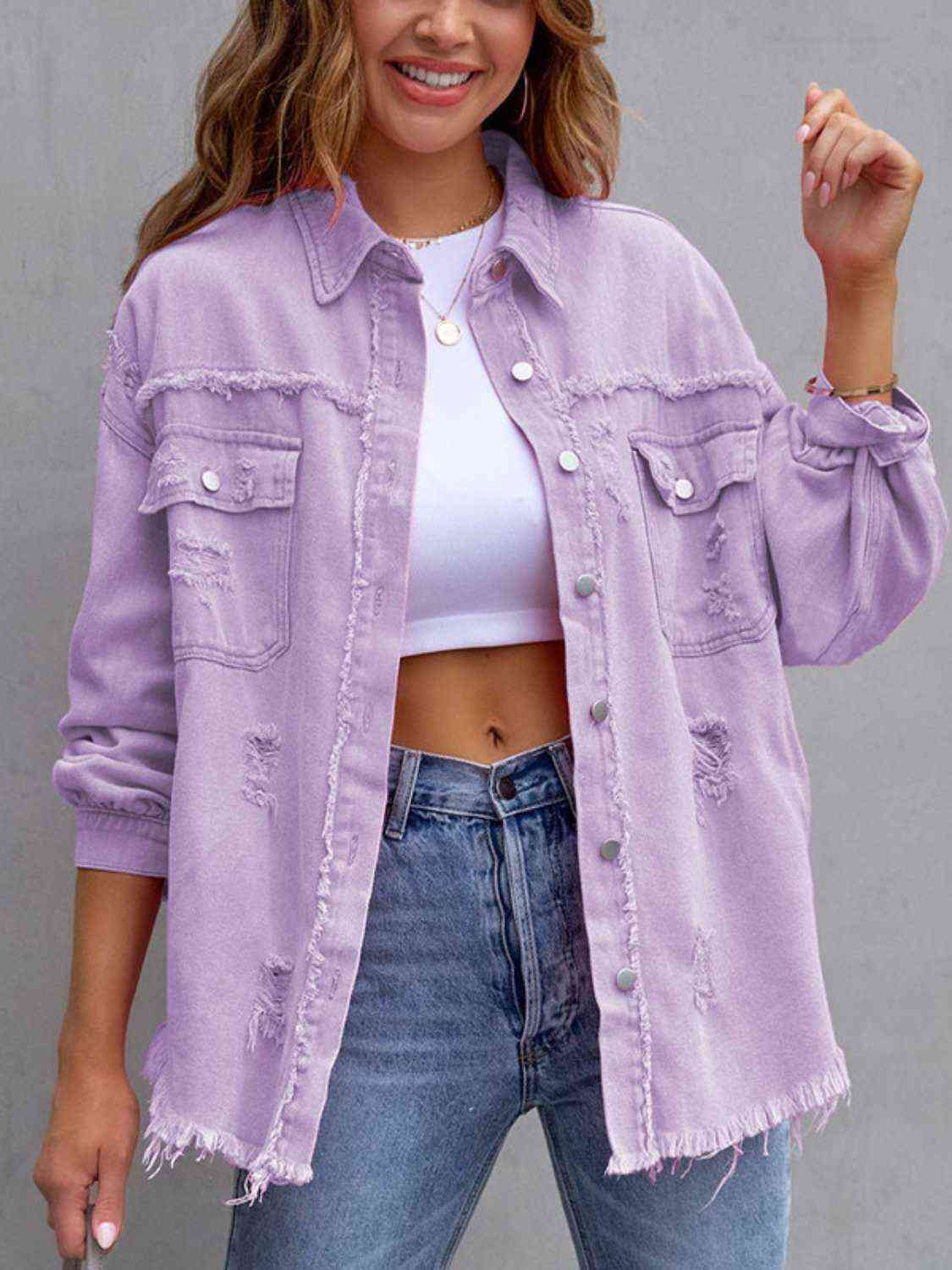 Distressed Drop Shoulder Denim Jacket