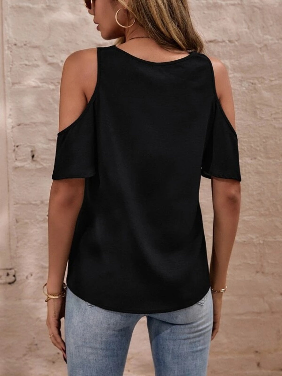 V-Neck Cold Shoulder Blouse