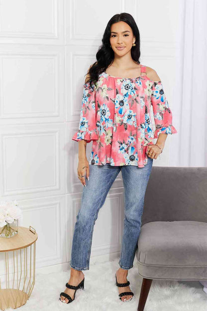 Sew In Love Full Size Fresh Take  Floral Cold-Shoulder Top