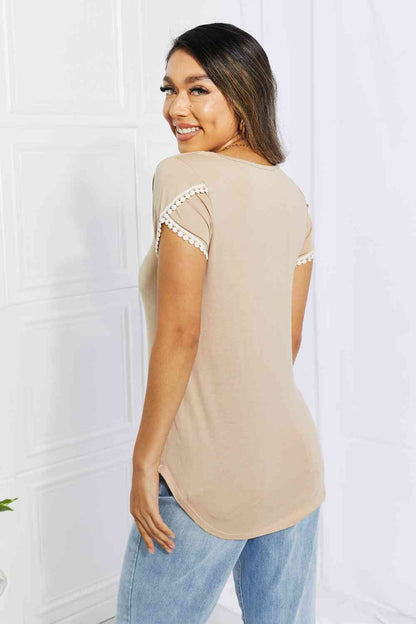 BOMBOM Center Street Sweet Crochet Detail Tulip Sleeve Top