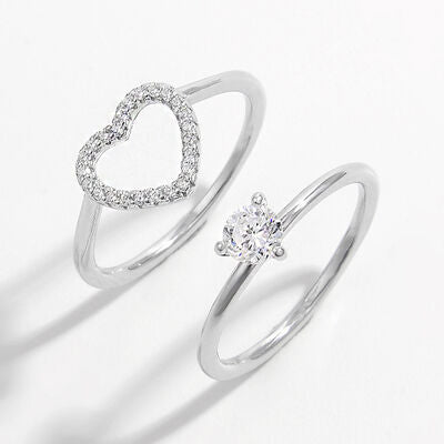 2 Piece Heart Shape Zircon 925 Sterling Silver Ring