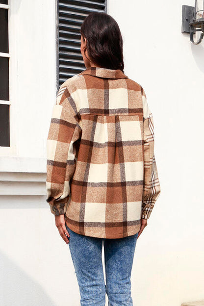 Plaid Button Up Collared Neck Long Sleeve Shacket