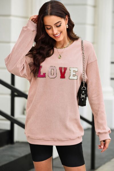 LOVE Round Neck Dropped Shoulder Sweatshirt