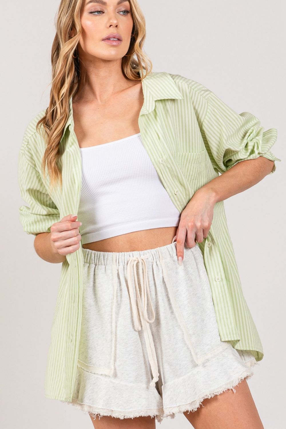 SAGE + FIG Striped Button Up Long Sleeve Shirt