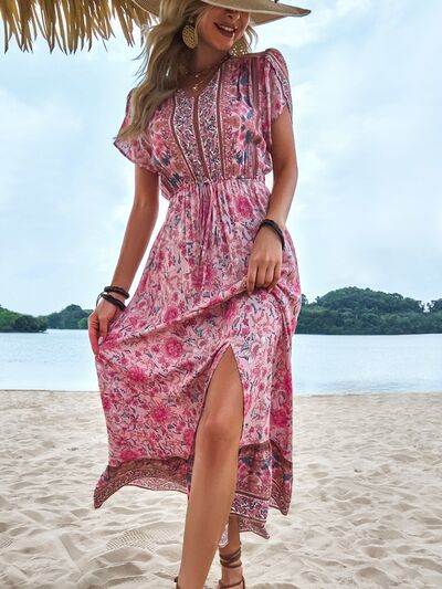 Floral Slit V-Neck Maxi Dress