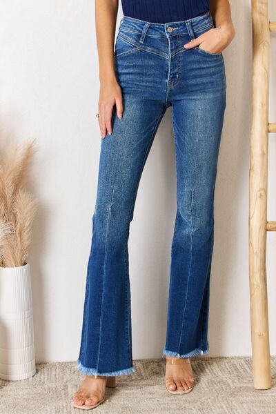 Kancan High Rise Raw Hem Flare Jeans