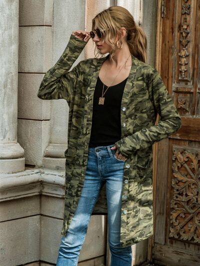 Camouflage Button Up Long Sleeve Cardigan