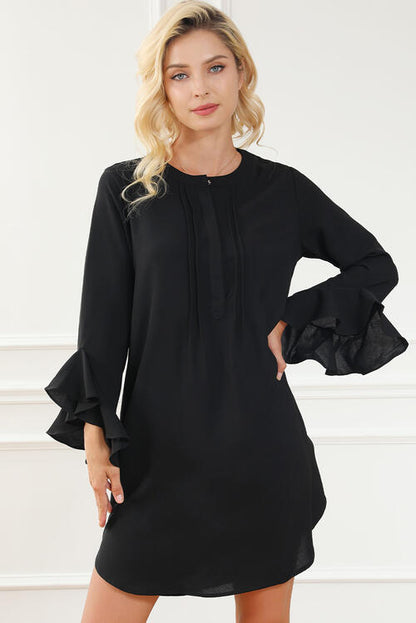 Round Neck Flare Sleeve Mini Dress